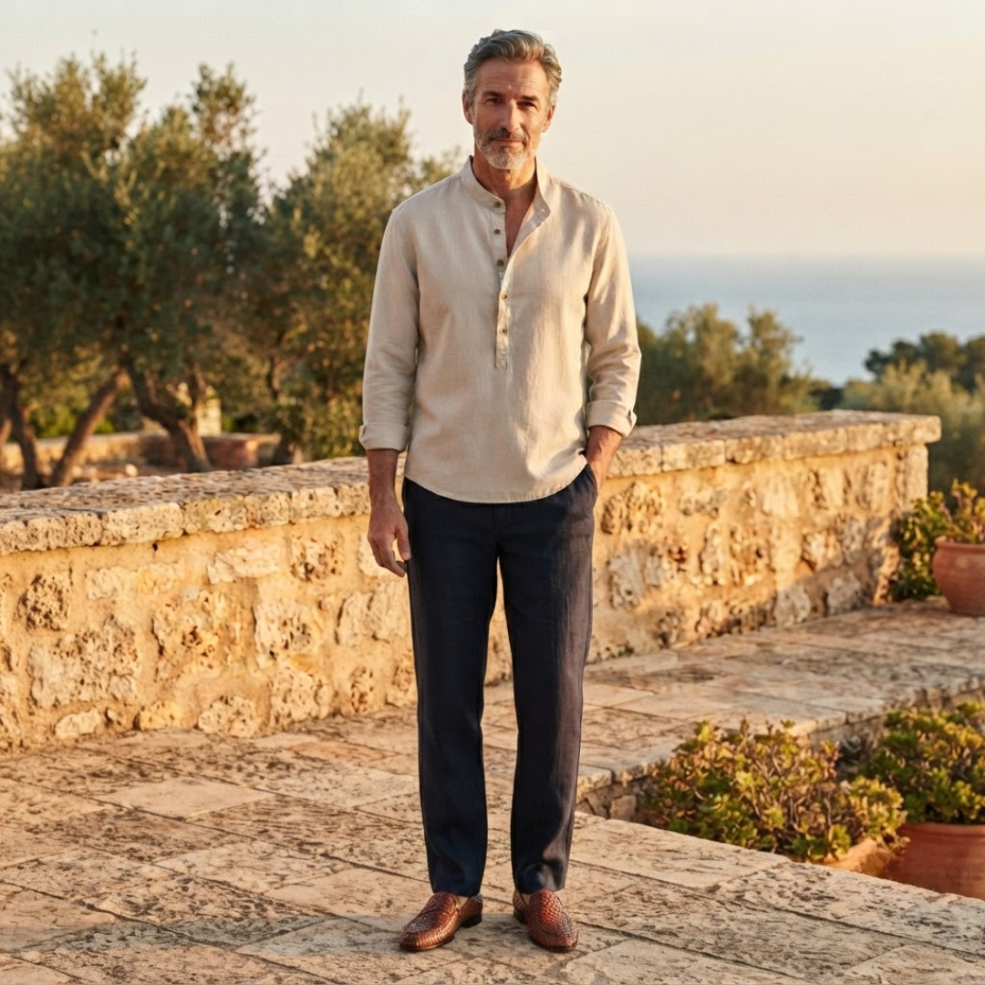 Men's casual long sleeve shirt with solid color & half button placket, perfect for everyday relaxed style.