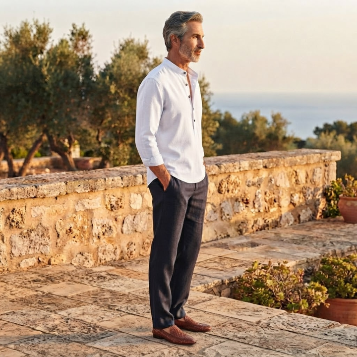 Men's fashion: solid long sleeve casual shirt with half placket, ideal for spring & fall everyday wear.