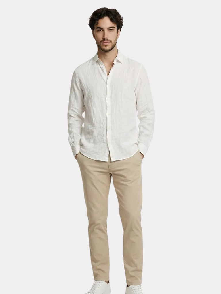 Blue men's relaxed fit long sleeve shirt, perfect casual wear for summer and everyday style.