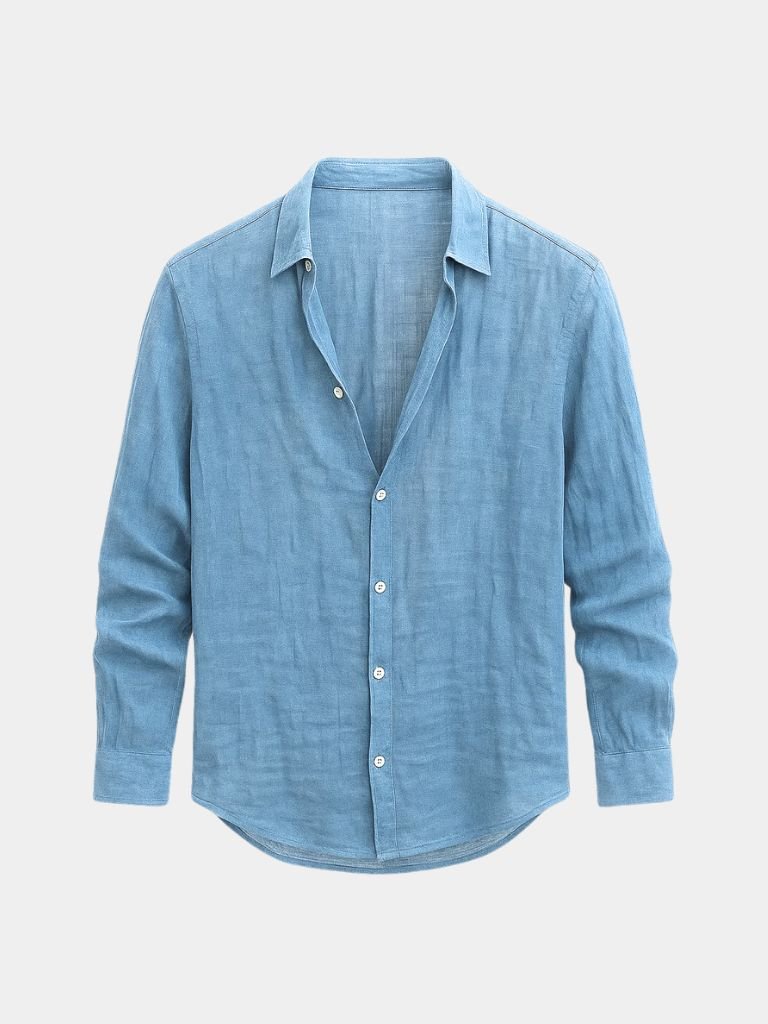 Men's button-down long sleeve casual summer shirt, offering a relaxed fit for warm weather fashion.