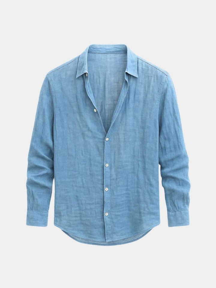 Men's button-down long sleeve casual summer shirt, offering a relaxed fit for warm weather fashion.