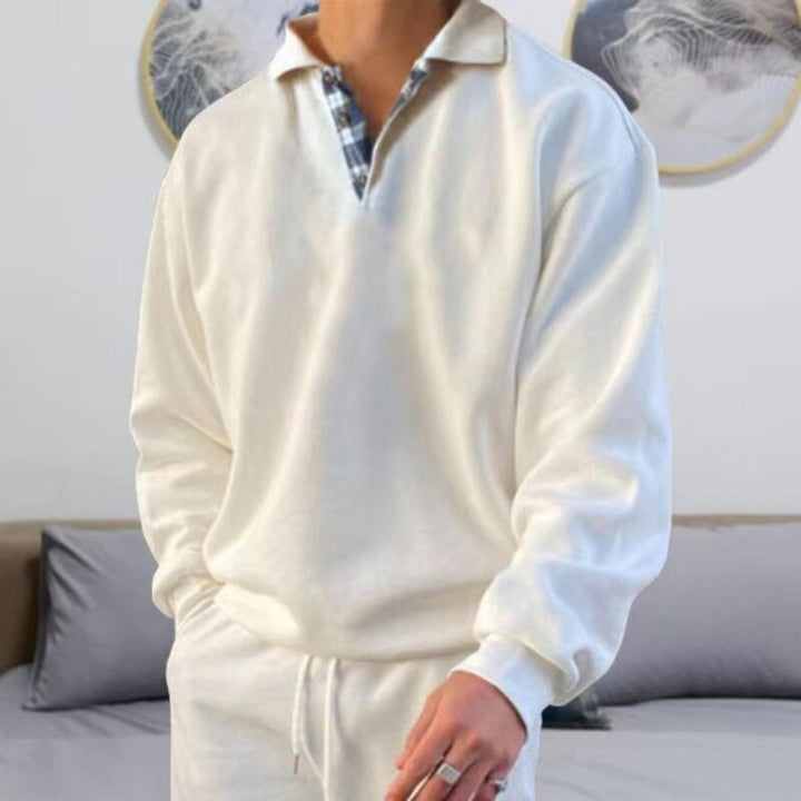 Versatile men's autumn sweater, perfect for seasonal layering. Soft, relaxed fit casual long sleeve.