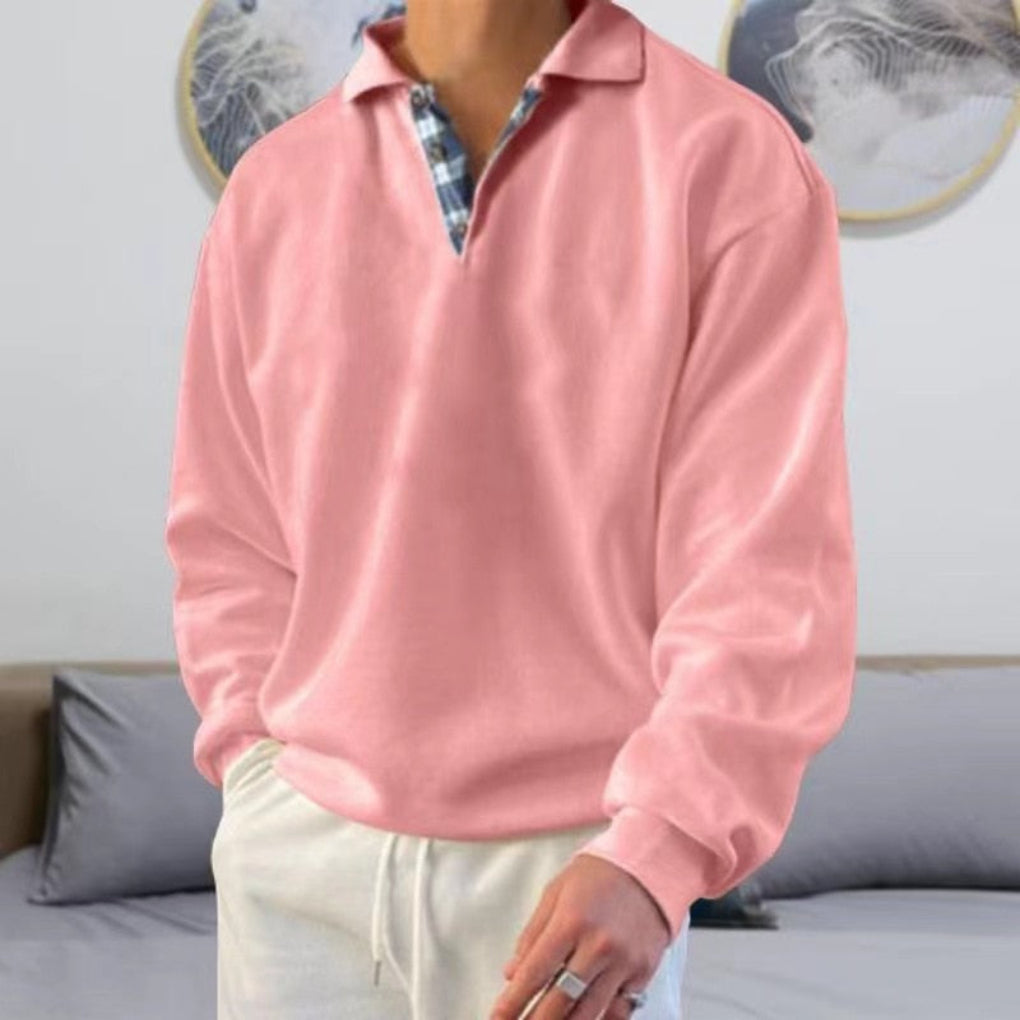 Autumn men's casual sweater, solid color, long sleeve. Comfortable, stylish, versatile for everyday fashion.
