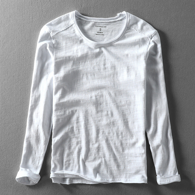Men's casual long sleeve textured crew neck shirt in a straight fit, perfect for everyday style.
