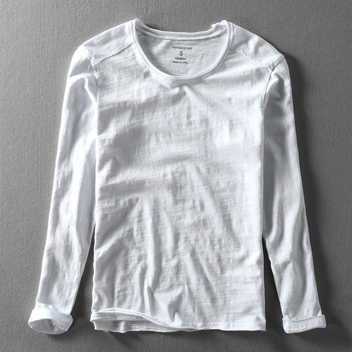 Men's casual long sleeve textured crew neck shirt in a straight fit, perfect for everyday style.