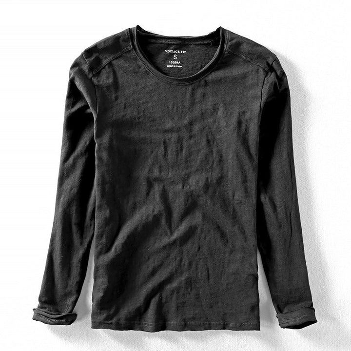 Men's straight fit long sleeve crew neck shirt, featuring a unique texture for a modern casual look.