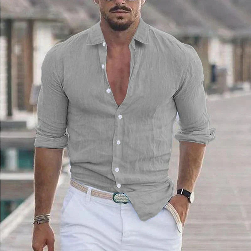 Lightweight men's casual shirt with turn-down collar & relaxed fit. Perfect for spring/summer everyday comfort.