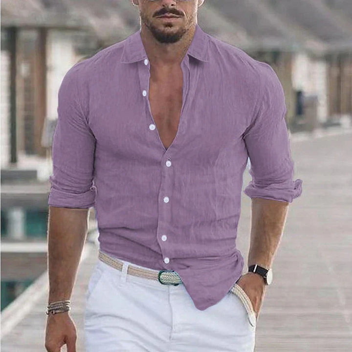 Stylish men's long sleeve casual shirt. Versatile turn-down collar button-up. Ideal for everyday & spring fashion.