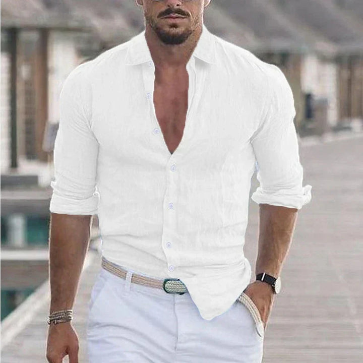 Men's lightweight button-up casual shirt. Long sleeve, turn-down collar, perfect for relaxed everyday style.