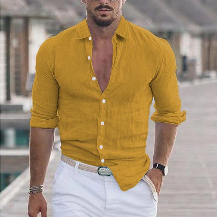 Comfortable men's long sleeve casual shirt with turn-down collar & relaxed fit. Great for everyday spring style.