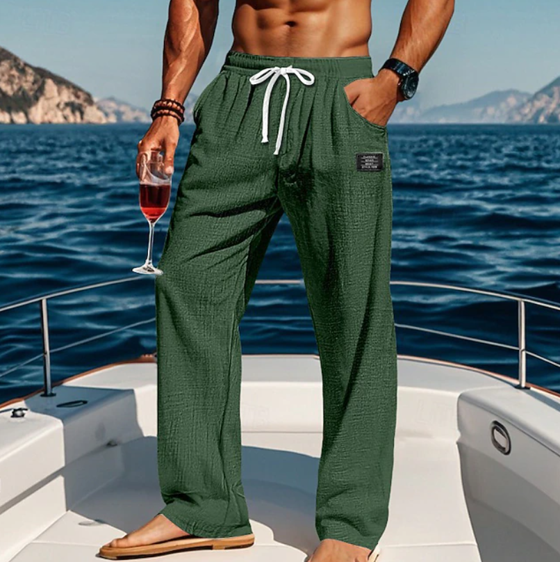 Men's summer loose fit casual trousers. Breathable beach pants with lace waist for ultimate comfort & relaxed style.