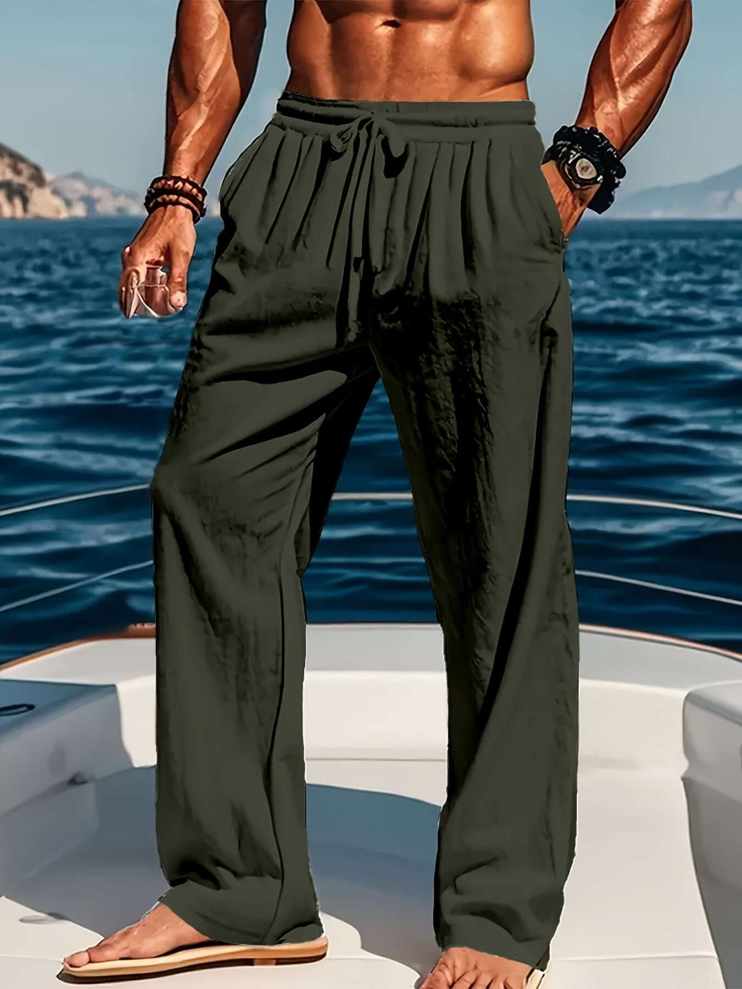 Men's versatile loose fit casual trousers with drawstring, perfect for summer comfort.