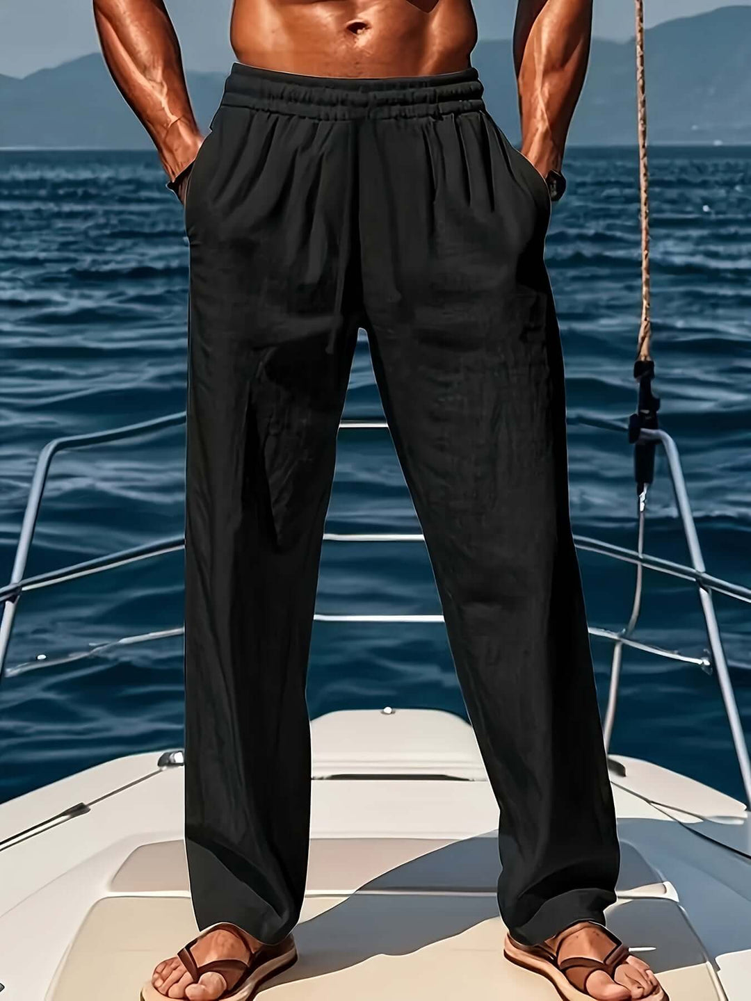 Drawstring waist men's loose fit trousers, offering ultimate comfort for casual outings.