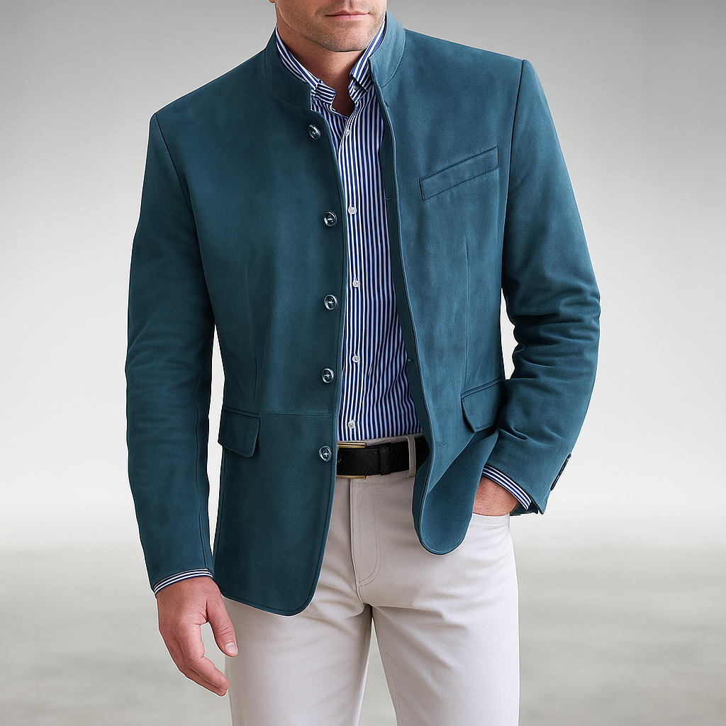 Folded men's casual button cardigan, highlighting its soft fabric and modern design for versatile men's fashion.