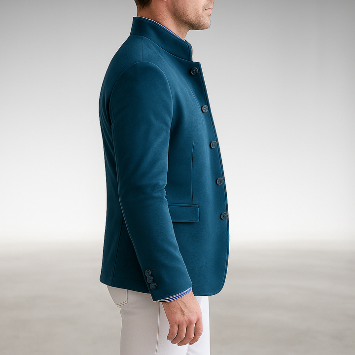 Texture close-up of a men's long sleeve modern cardigan, showcasing the soft, comfortable knit for daily wear.