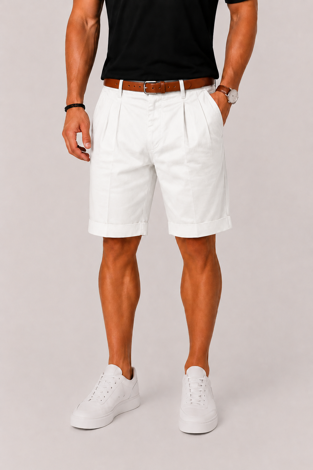 Men's casual pleated shorts, perfect for effortless summer style & warm weather comfort.