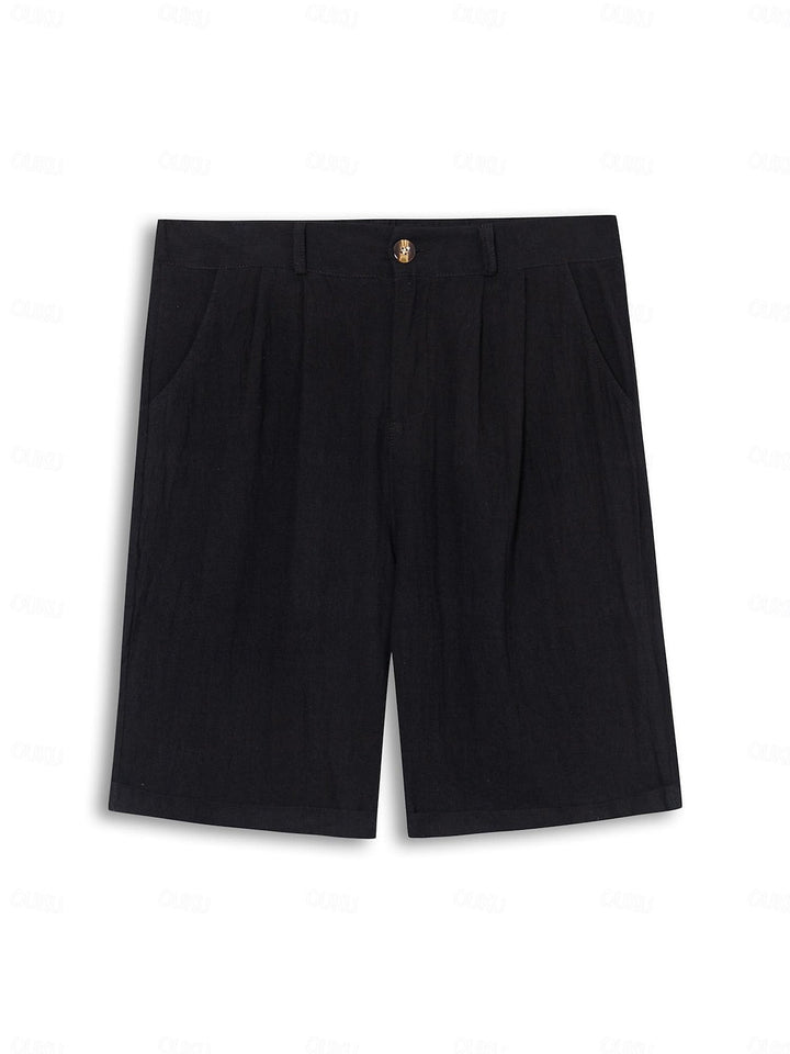 Soft fabric men's pleated shorts, offering ultimate comfort for warm summer days & casual style.