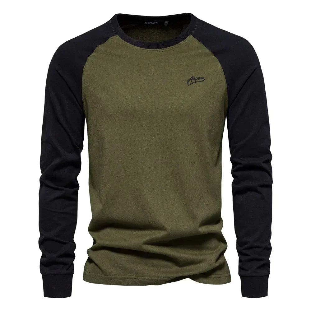 Comfortable men's long sleeve raglan shirt with a crew neck, a versatile piece for casual men's apparel.