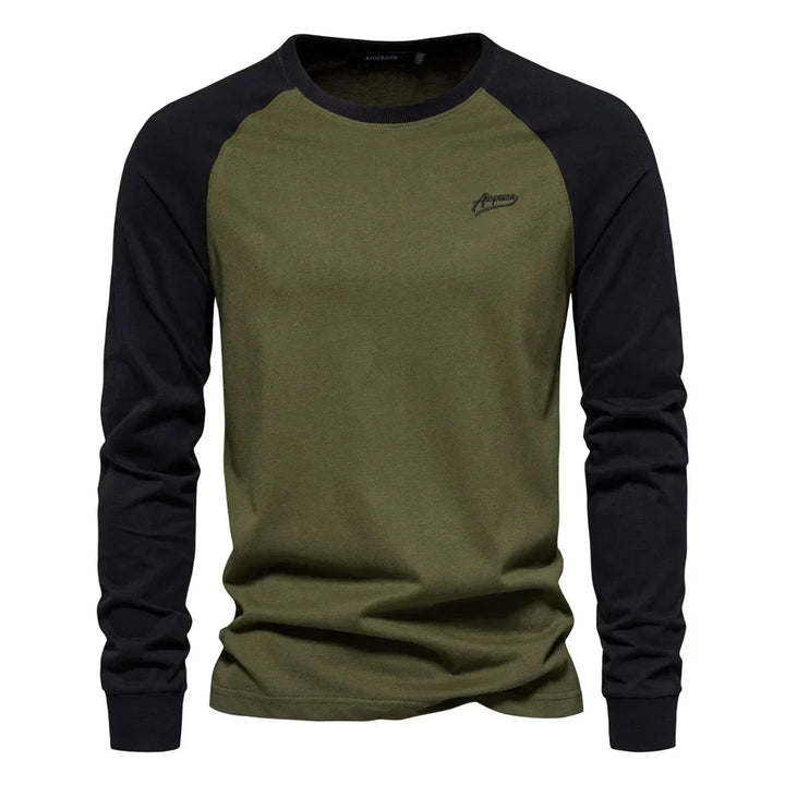 Comfortable men's long sleeve raglan shirt with a crew neck, a versatile piece for casual men's apparel.