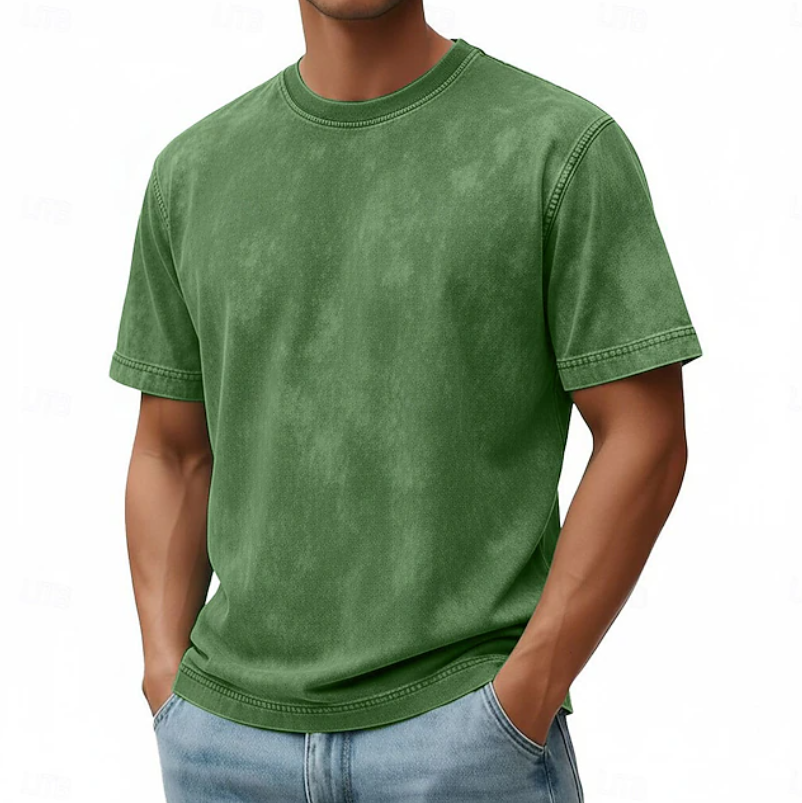 Men's casual round neck short sleeve shirt, perfect for summer wear, relaxed fit & minimalist style.