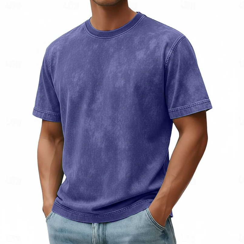 Everyday men's casual round neck summer shirt. Short sleeve, relaxed fit, ideal for warm weather fashion.