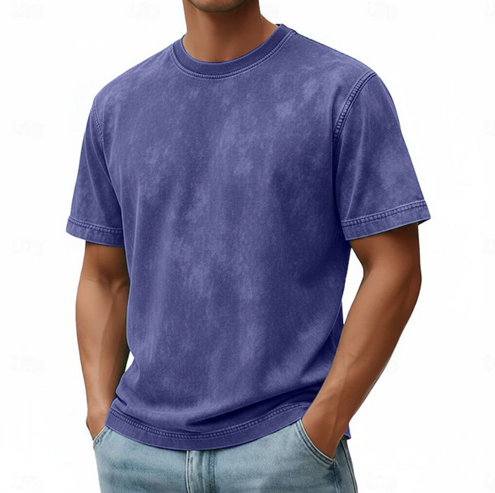 Everyday men's casual round neck summer shirt. Short sleeve, relaxed fit, ideal for warm weather fashion.