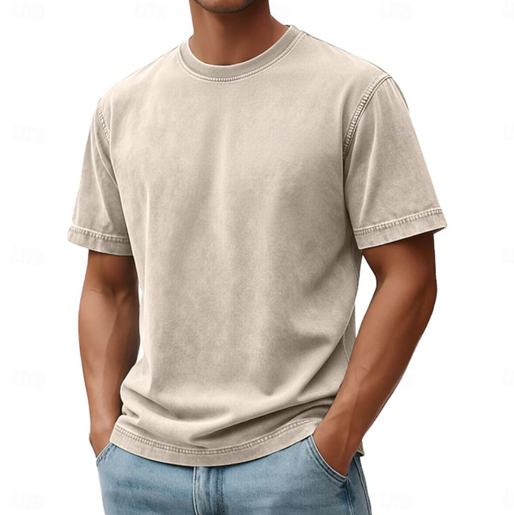 Stylish men's casual round neck summer shirt. Soft, short sleeve top with a relaxed fit for warm weather comfort.