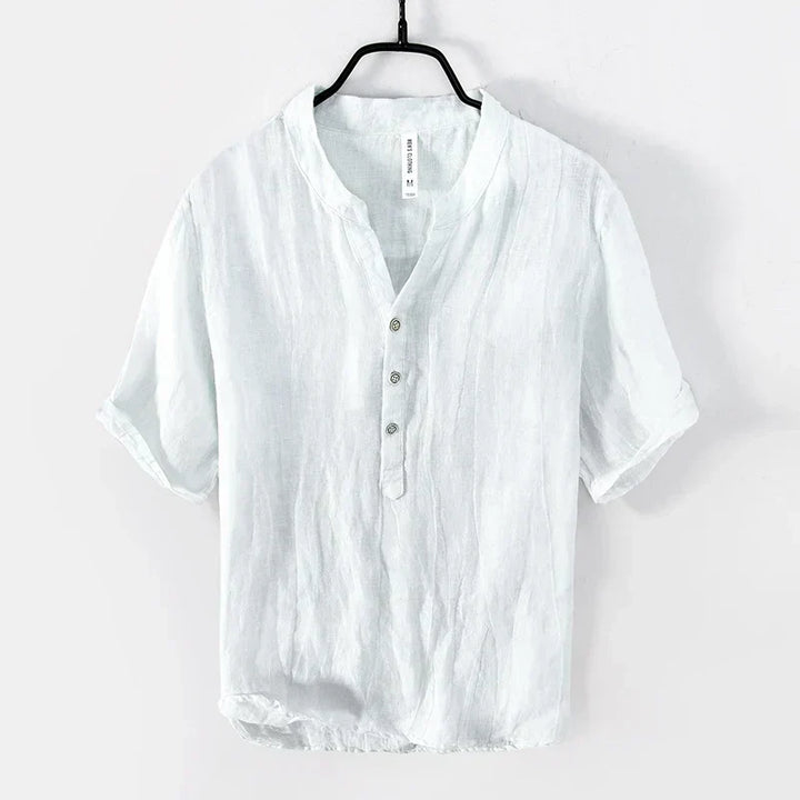 Stylish men's short sleeve Henley for summer fashion. This breathable, casual top offers a relaxed fit & comfort.
