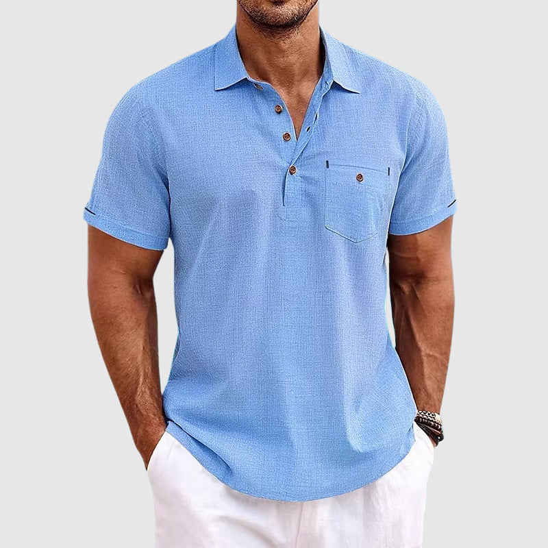 Men's casual short sleeve polo shirt, perfect for effortless summer style & warm weather everyday wear.