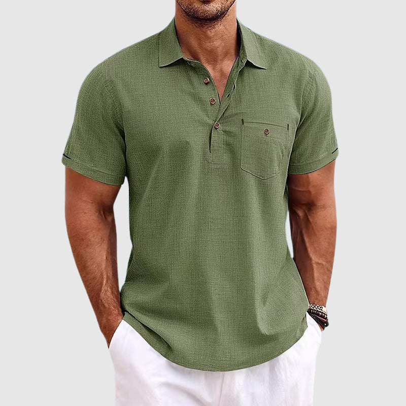 Men's short sleeve polo shirt in a lightweight fabric, designed for casual summer style and warm weather comfort.