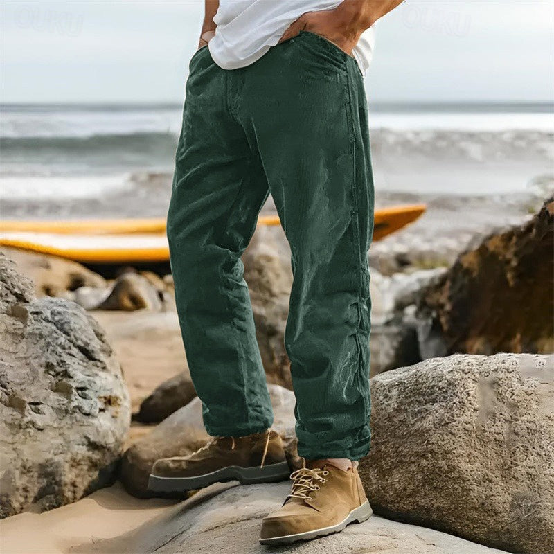 Men's casual straight leg ribbed pants, designed for comfort and versatile everyday wear. Perfect for smart-casual outfits.