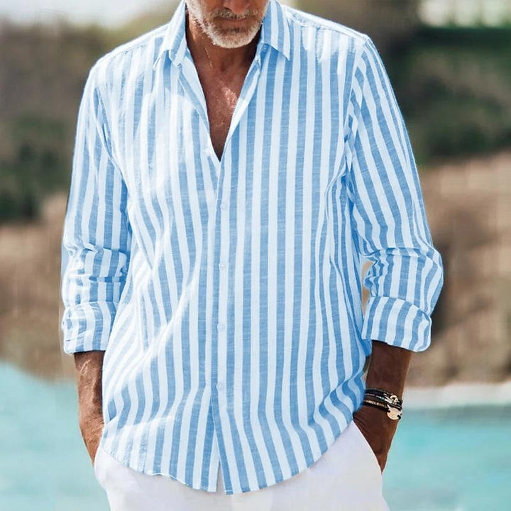 Men's casual striped long sleeve shirt with relaxed fit, perfect for everyday spring and summer fashion.