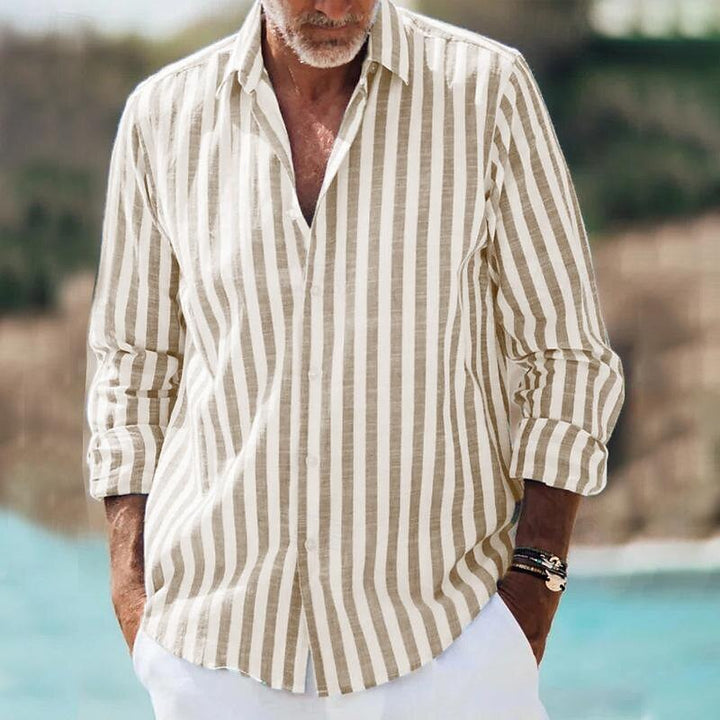 Comfortable men's long sleeve striped shirt. Modern casual top, ideal for a relaxed everyday spring look.