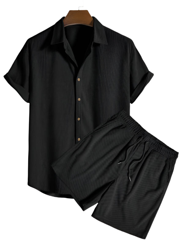 Minimalist men's summer shirt & shorts set, ideal for a relaxed vacation or everyday casual comfort.
