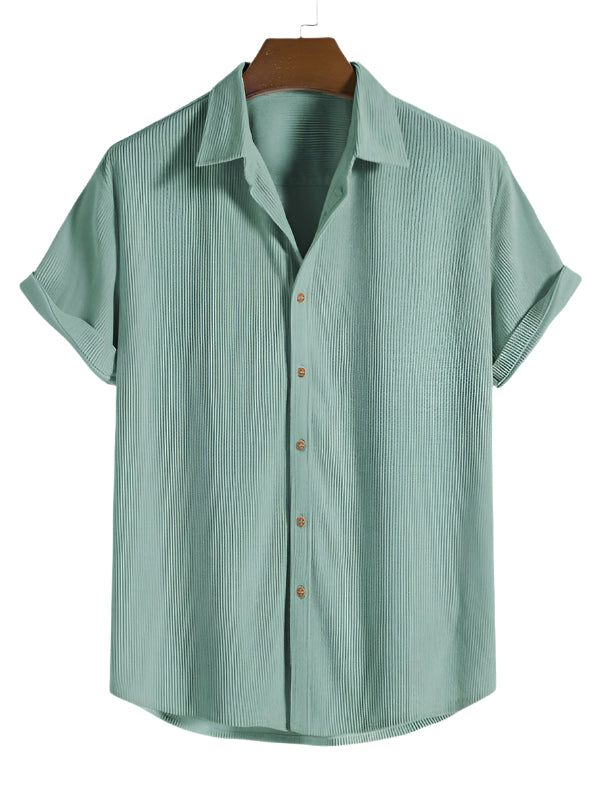 Classic men's casual summer set: minimalist short sleeve shirt and comfortable shorts for an easy outfit.