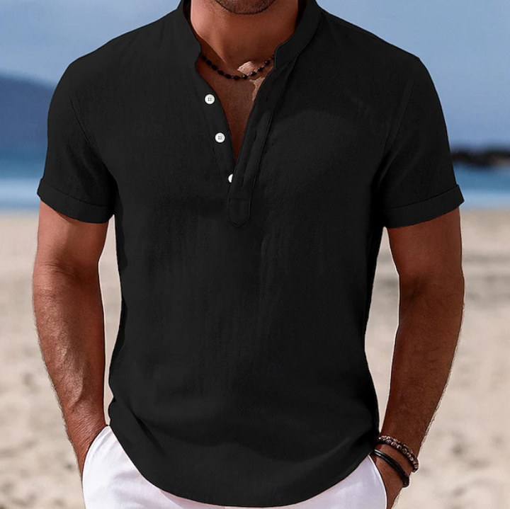 Men's casual summer short sleeve button-up shirt, relaxed fit, perfect for warm weather fashion.