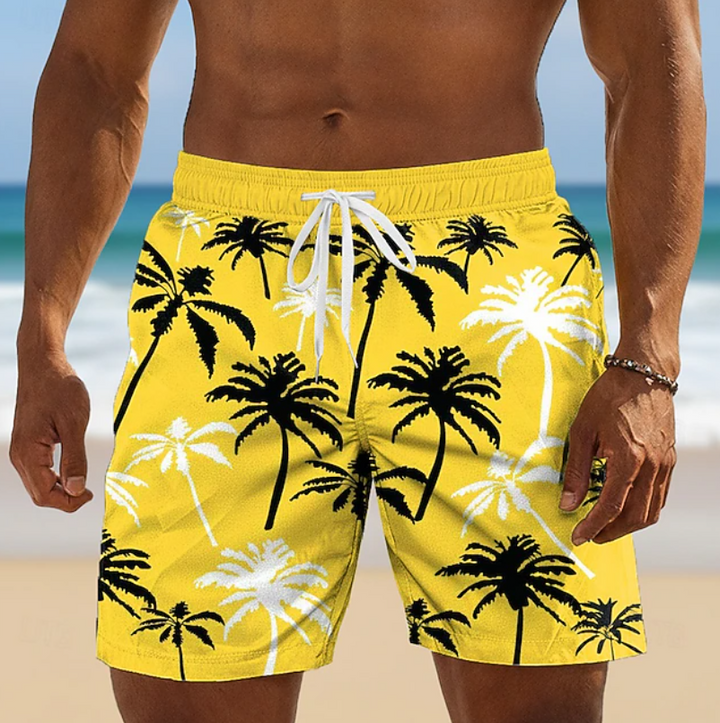 Men's casual summer shorts with coconut print, ideal for beach & vacation wear.