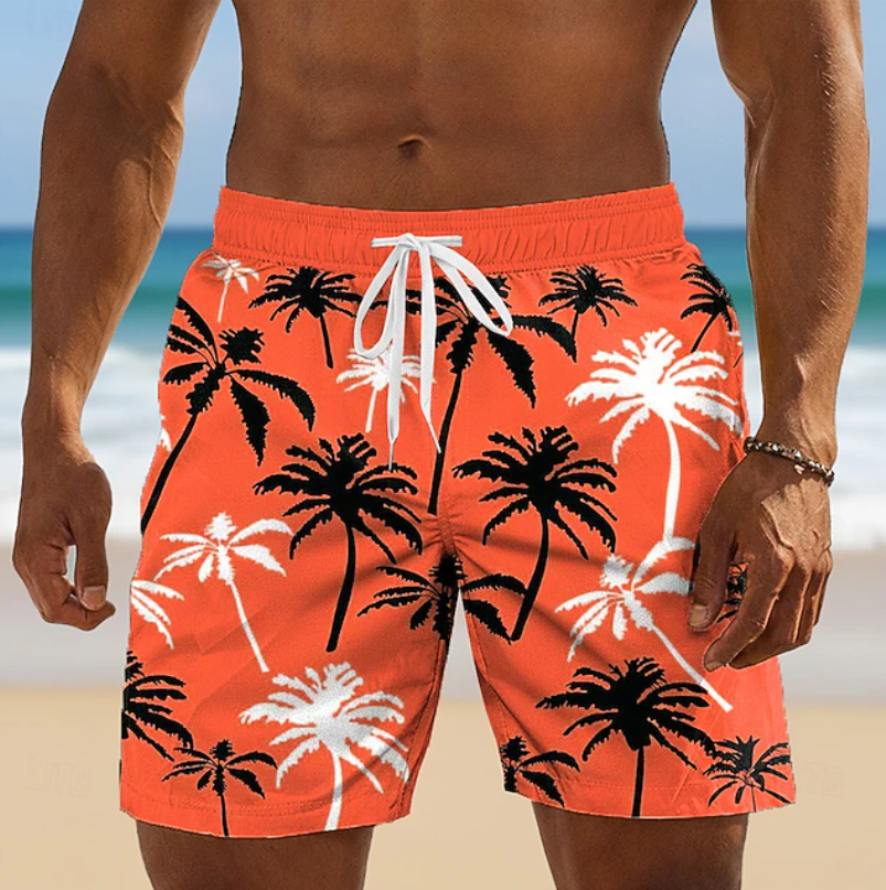 Relaxed fit men's tropical shorts with drawstring, perfect for summer lounge & beach.