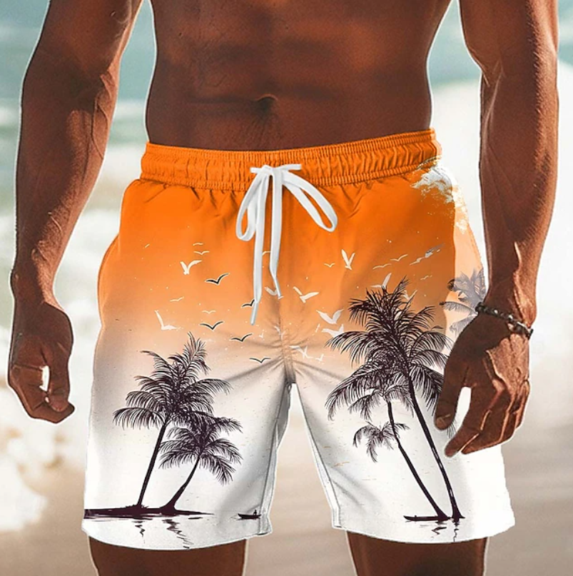 Lightweight & comfortable men's coconut print shorts, great for casual summer wear.
