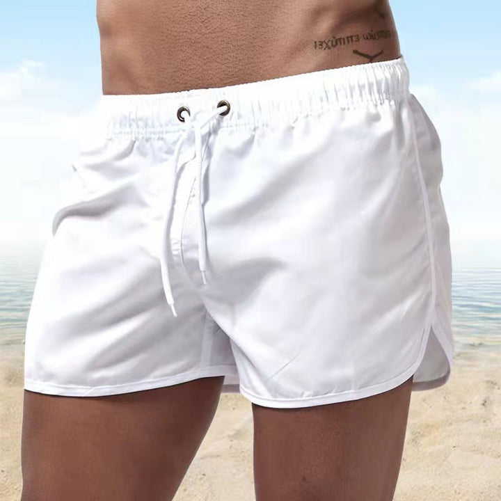 Men's drawstring swim shorts, adjustable waist, perfect for beachwear, pool, and vacation.