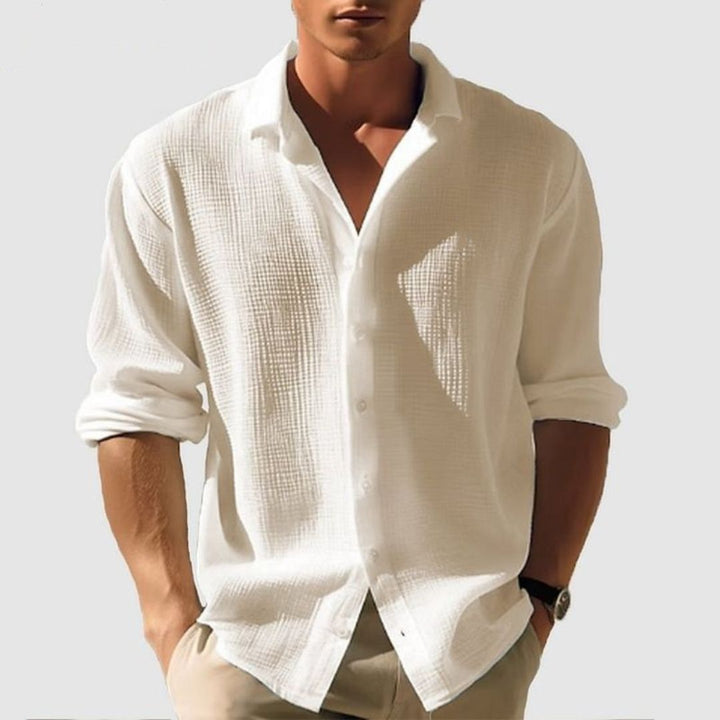 Men's casual textured long sleeve button-down shirt, perfect for everyday wear & smart casual style.