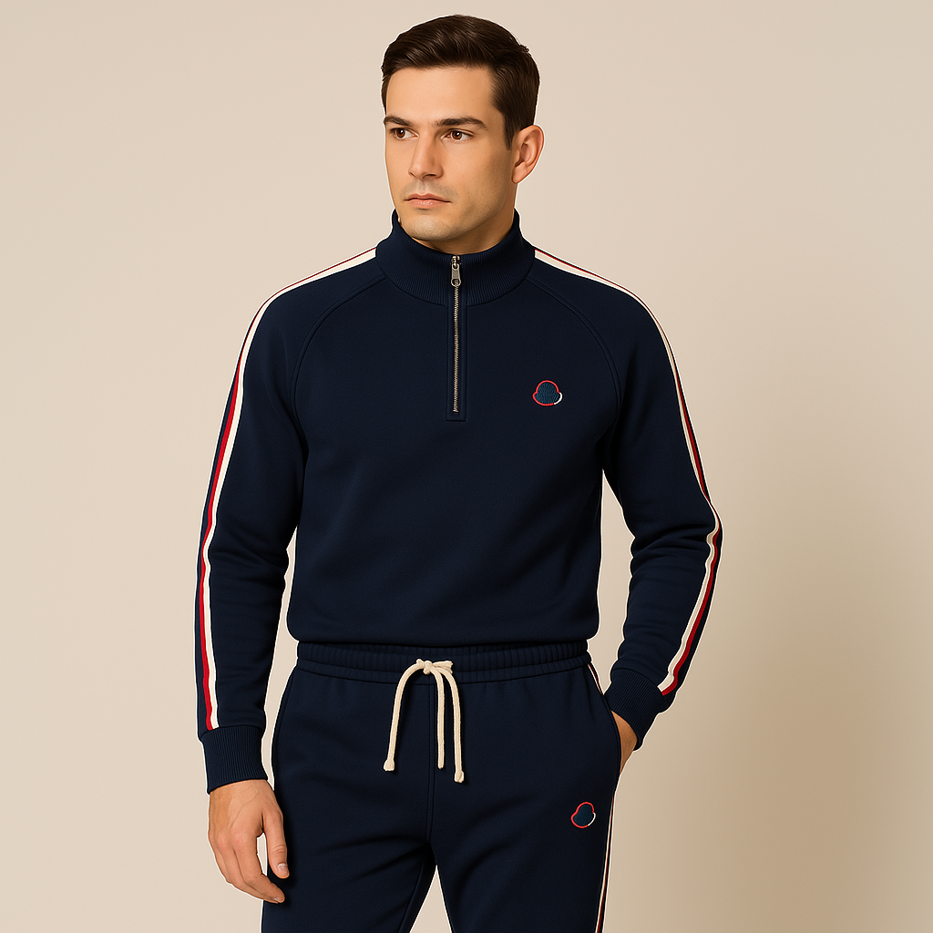 Stylish men's athletic tracksuit with full-zip hoodie & tapered joggers.