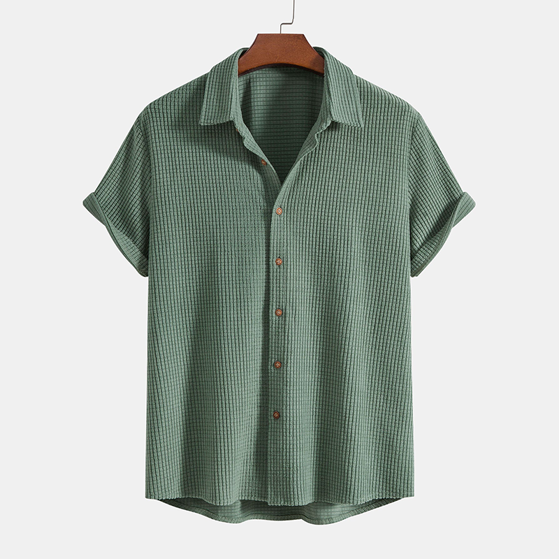 Breathable men's casual two-piece shirt & shorts set. Comfortable relaxed fit for summer fashion and travel.