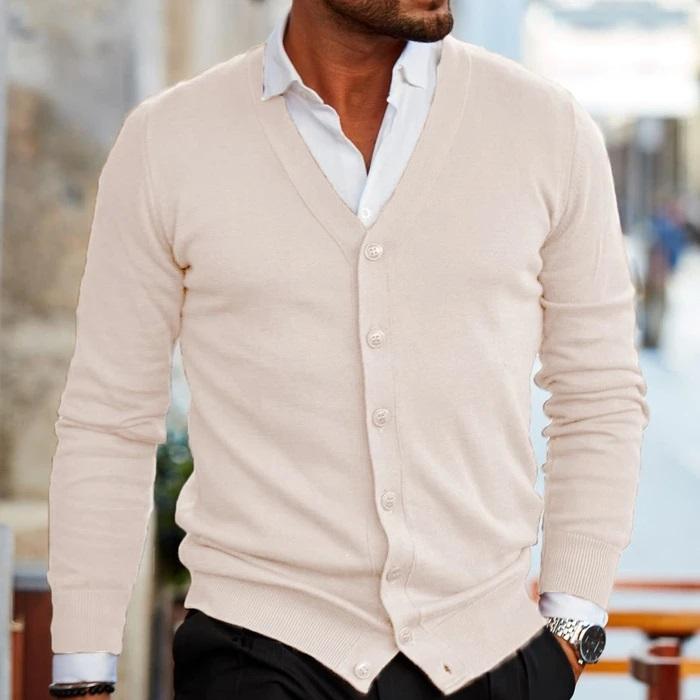 Men's casual V-neck button-up cardigan, a stylish and comfortable outerwear piece for daily wear.