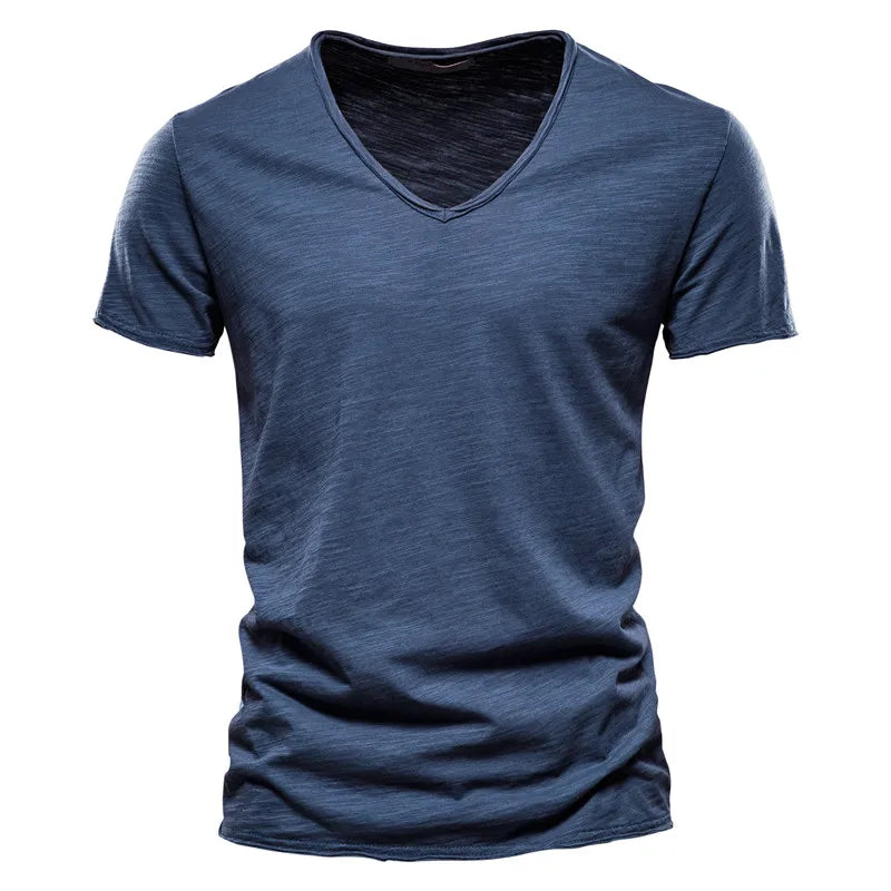 Men's casual V-neck summer shirt, short sleeve, lightweight & comfortable for effortless style.