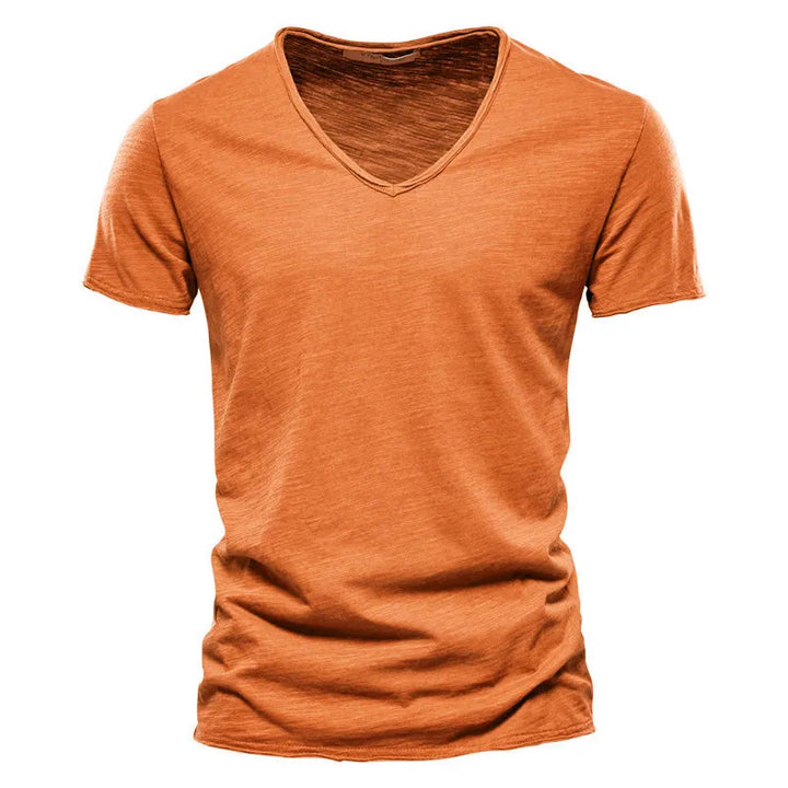 Effortless men's casual V-neck shirt. Stylish short sleeve summer top, simple & fashionable apparel.