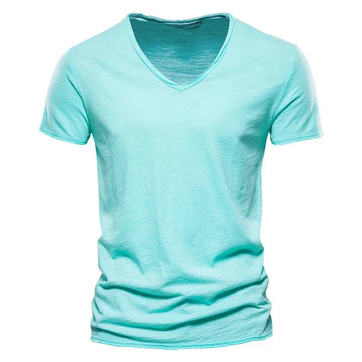 Casual men's V-neck summer shirt. Short sleeve, comfortable, and versatile top for men's fashion.