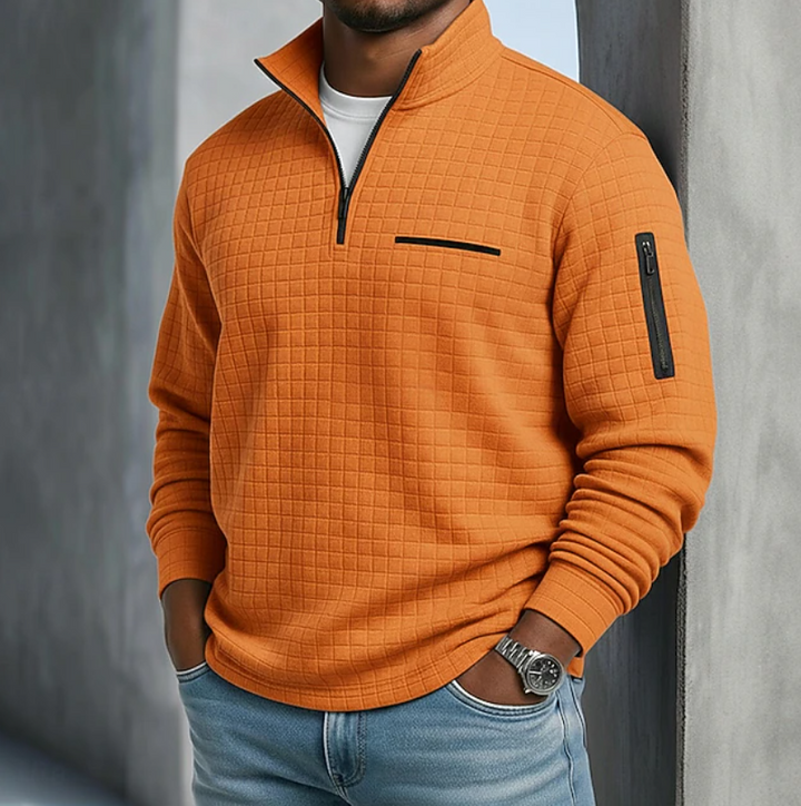 Men's casual waffle knit jumper in a soft, comfortable long sleeve design for everyday wear.