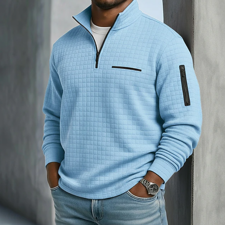 Comfortable men's waffle knit jumper, perfect for casual long sleeve style and everyday fashion.