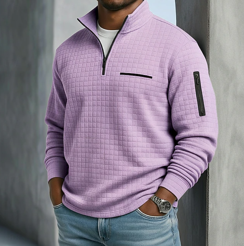 Soft waffle knit long sleeve jumper for men, offering a comfortable and versatile casual top.
